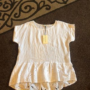 Terzo Millennio NWT Blouse Top Womens S White Linen Eyelet Made In Italy      RS